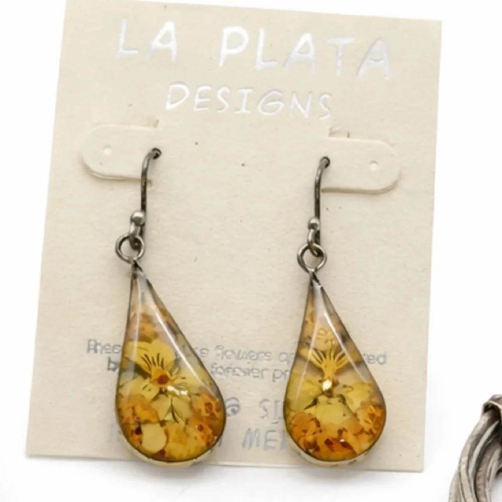 NWT Floral Teardrop Earrings with Yellow Accents